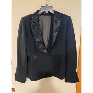 Sandra Darren Tailored Jacket 6 Beaded Black Evening Tuxedo Blazer Sheer Prom